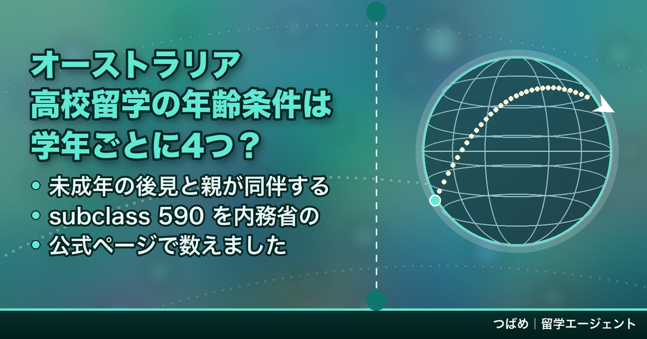 オーストラリア高校留学の学年別の年齢条件と未成年の後見、親が同伴するsubclass 590の要点をまとめたアイキャッチ画像