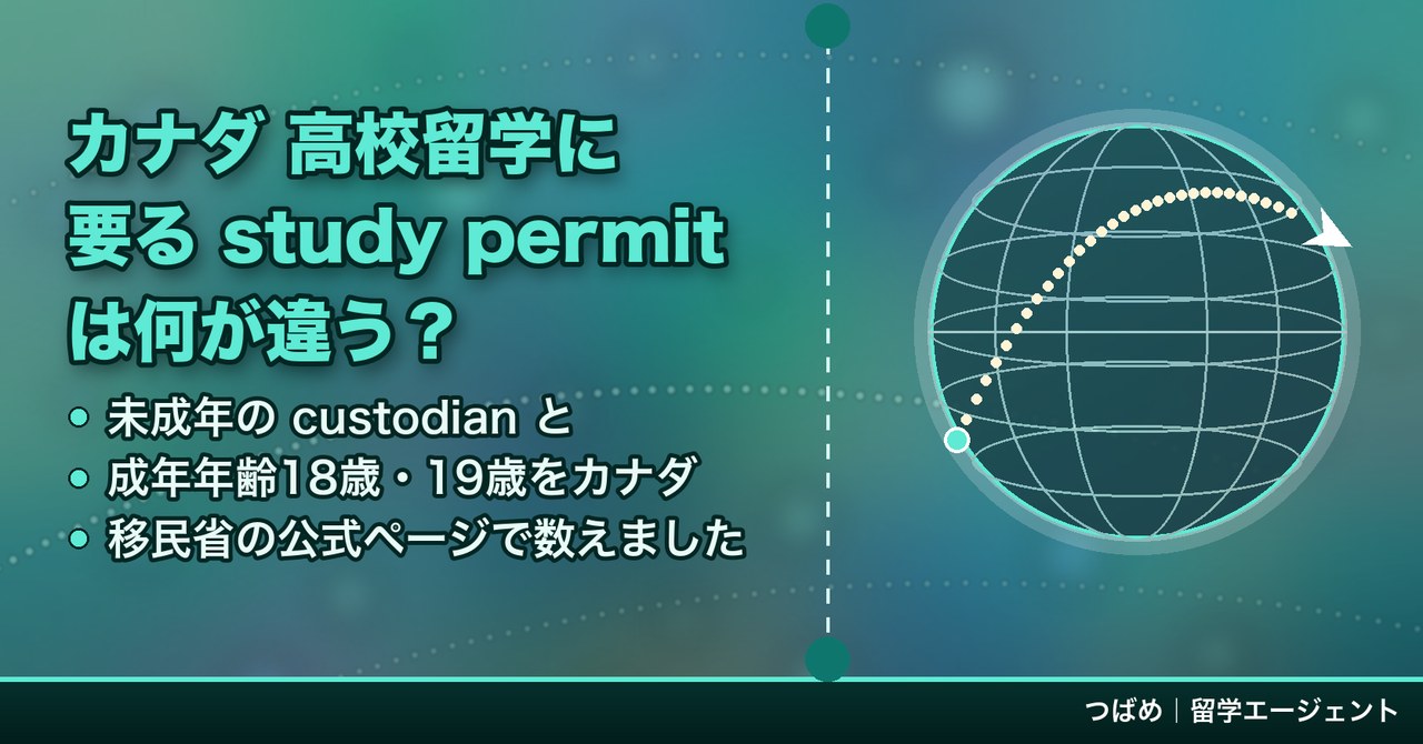 カナダ高校留学で未成年が取るstudy permitとcustodianの要件、州ごとの成年年齢18歳・19歳をまとめたアイキャッチ画像